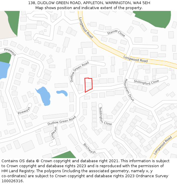 138, DUDLOW GREEN ROAD, APPLETON, WARRINGTON, WA4 5EH: Location map and indicative extent of plot