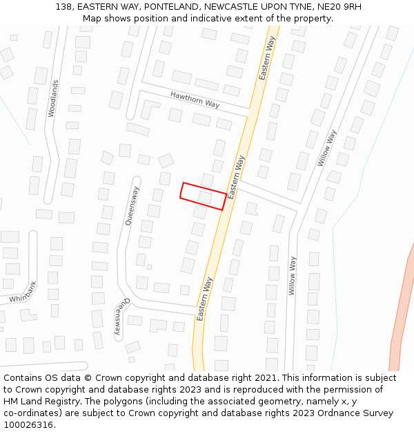 138, EASTERN WAY, PONTELAND, NEWCASTLE UPON TYNE, NE20 9RH: Location map and indicative extent of plot