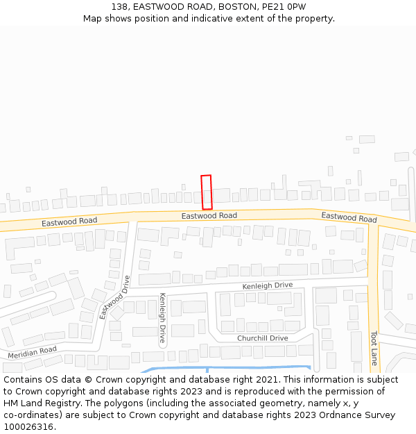 138, EASTWOOD ROAD, BOSTON, PE21 0PW: Location map and indicative extent of plot