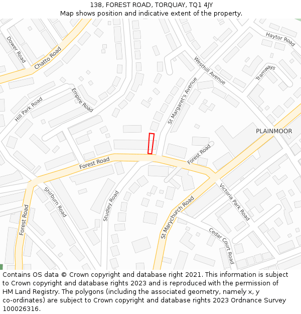 138, FOREST ROAD, TORQUAY, TQ1 4JY: Location map and indicative extent of plot