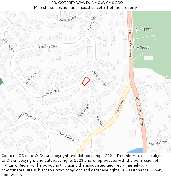 138, GODFREY WAY, DUNMOW, CM6 2SQ: Location map and indicative extent of plot