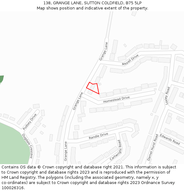138, GRANGE LANE, SUTTON COLDFIELD, B75 5LP: Location map and indicative extent of plot