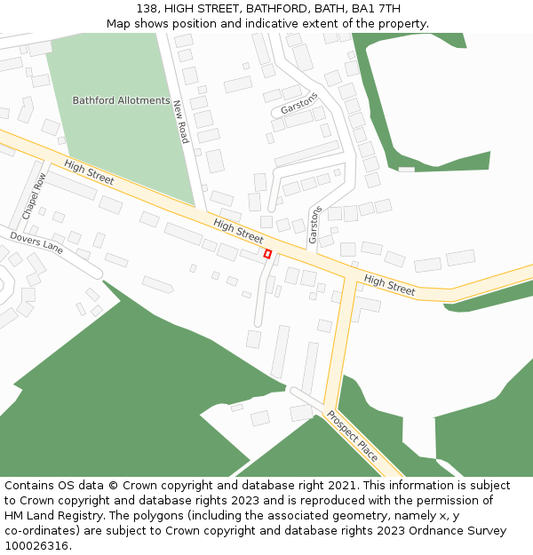 138, HIGH STREET, BATHFORD, BATH, BA1 7TH: Location map and indicative extent of plot