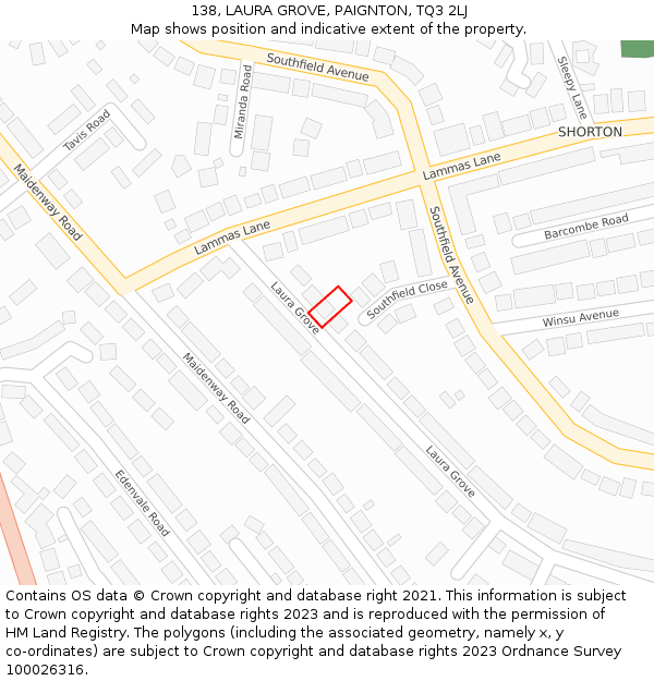 138, LAURA GROVE, PAIGNTON, TQ3 2LJ: Location map and indicative extent of plot