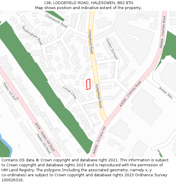 138, LODGEFIELD ROAD, HALESOWEN, B62 8TN: Location map and indicative extent of plot