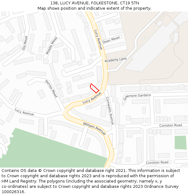 138, LUCY AVENUE, FOLKESTONE, CT19 5TN: Location map and indicative extent of plot