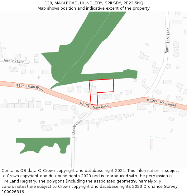 138, MAIN ROAD, HUNDLEBY, SPILSBY, PE23 5NQ: Location map and indicative extent of plot