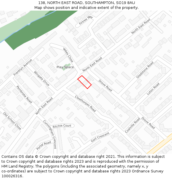 138, NORTH EAST ROAD, SOUTHAMPTON, SO19 8AU: Location map and indicative extent of plot