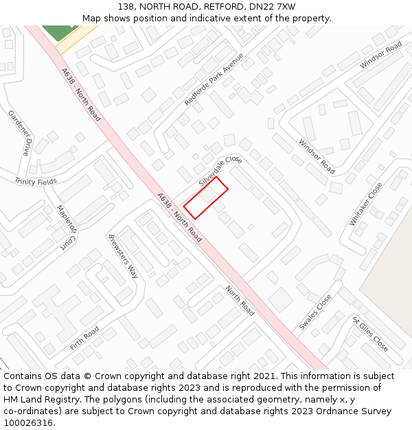 138, NORTH ROAD, RETFORD, DN22 7XW: Location map and indicative extent of plot