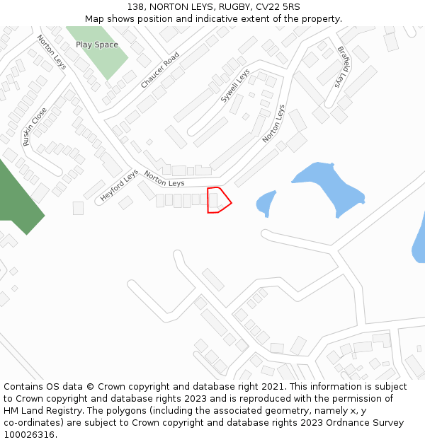 138, NORTON LEYS, RUGBY, CV22 5RS: Location map and indicative extent of plot
