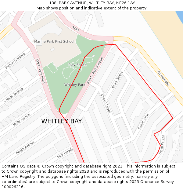 138, PARK AVENUE, WHITLEY BAY, NE26 1AY: Location map and indicative extent of plot
