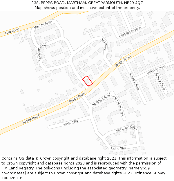 138, REPPS ROAD, MARTHAM, GREAT YARMOUTH, NR29 4QZ: Location map and indicative extent of plot