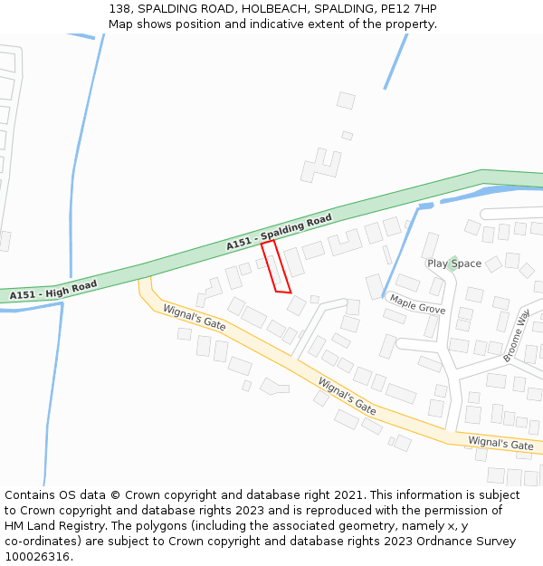 138, SPALDING ROAD, HOLBEACH, SPALDING, PE12 7HP: Location map and indicative extent of plot