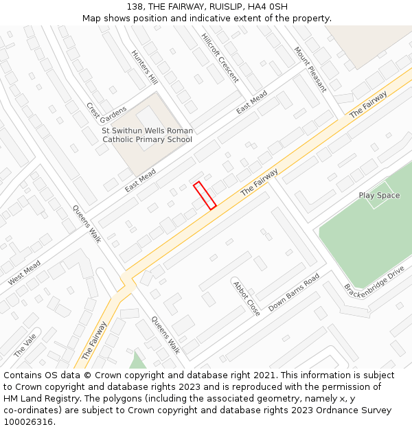 138, THE FAIRWAY, RUISLIP, HA4 0SH: Location map and indicative extent of plot