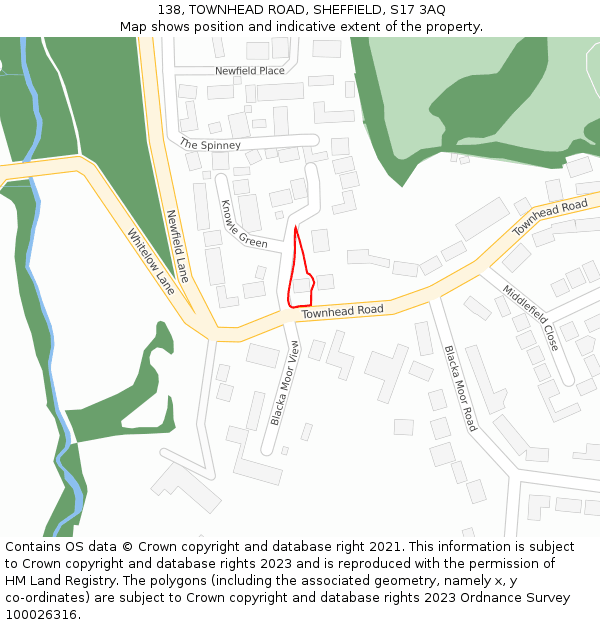 138, TOWNHEAD ROAD, SHEFFIELD, S17 3AQ: Location map and indicative extent of plot