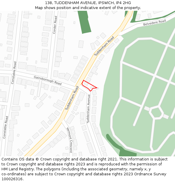 138, TUDDENHAM AVENUE, IPSWICH, IP4 2HG: Location map and indicative extent of plot
