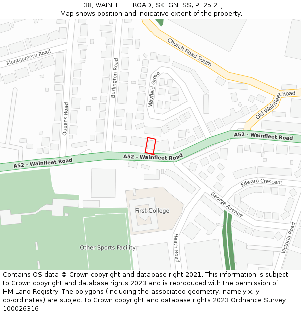 138, WAINFLEET ROAD, SKEGNESS, PE25 2EJ: Location map and indicative extent of plot