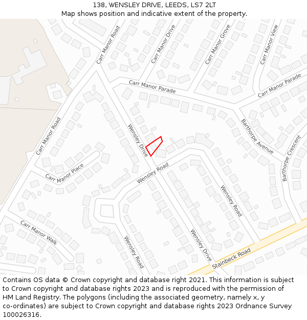 138, WENSLEY DRIVE, LEEDS, LS7 2LT: Location map and indicative extent of plot