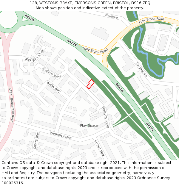 138, WESTONS BRAKE, EMERSONS GREEN, BRISTOL, BS16 7EQ: Location map and indicative extent of plot
