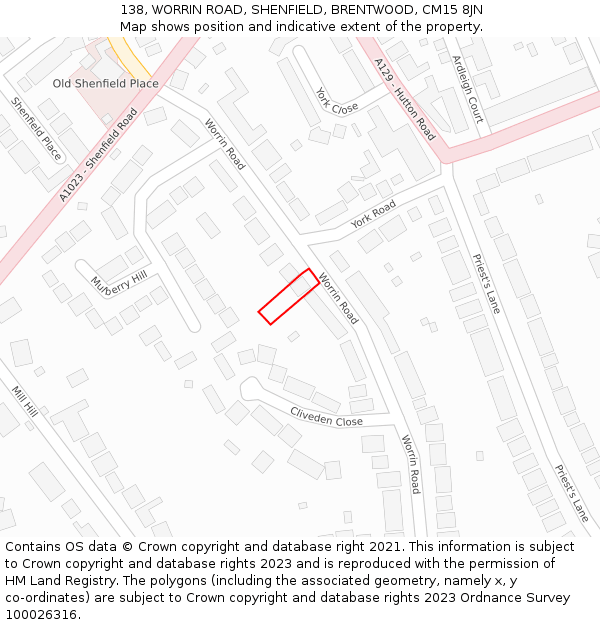 138, WORRIN ROAD, SHENFIELD, BRENTWOOD, CM15 8JN: Location map and indicative extent of plot