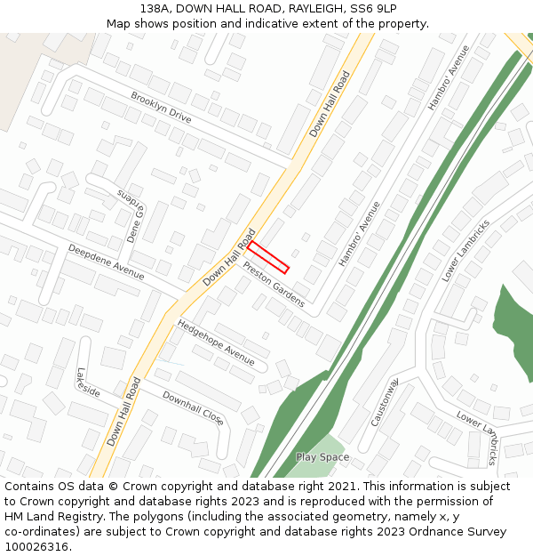 138A, DOWN HALL ROAD, RAYLEIGH, SS6 9LP: Location map and indicative extent of plot