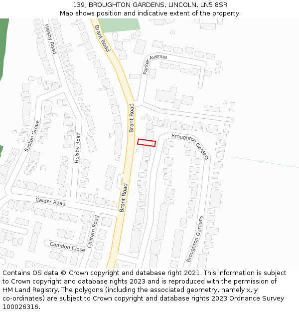 139, BROUGHTON GARDENS, LINCOLN, LN5 8SR: Location map and indicative extent of plot