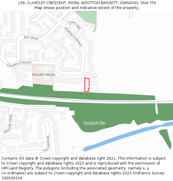 139, CLOATLEY CRESCENT, ROYAL WOOTTON BASSETT, SWINDON, SN4 7FX: Location map and indicative extent of plot