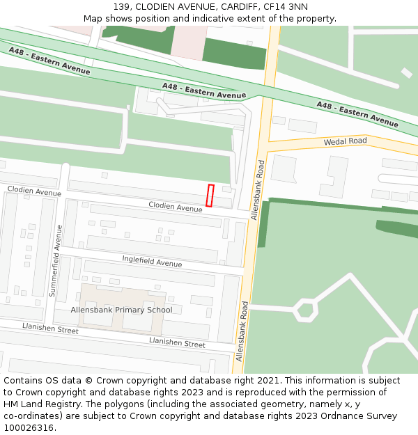 139, CLODIEN AVENUE, CARDIFF, CF14 3NN: Location map and indicative extent of plot