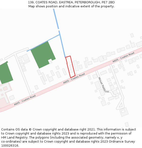 139, COATES ROAD, EASTREA, PETERBOROUGH, PE7 2BD: Location map and indicative extent of plot