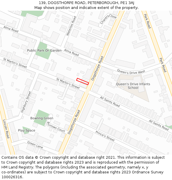 139, DOGSTHORPE ROAD, PETERBOROUGH, PE1 3AJ: Location map and indicative extent of plot