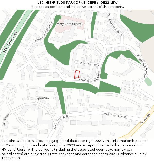 139, HIGHFIELDS PARK DRIVE, DERBY, DE22 1BW: Location map and indicative extent of plot