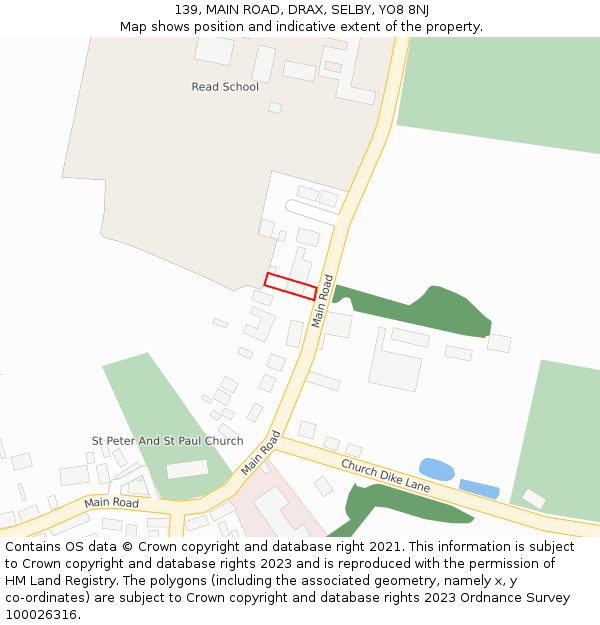 139, MAIN ROAD, DRAX, SELBY, YO8 8NJ: Location map and indicative extent of plot