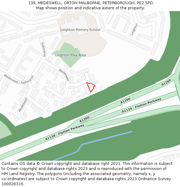 139, MEDESWELL, ORTON MALBORNE, PETERBOROUGH, PE2 5PD: Location map and indicative extent of plot
