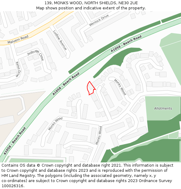 139, MONKS WOOD, NORTH SHIELDS, NE30 2UE: Location map and indicative extent of plot