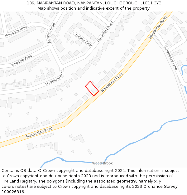139, NANPANTAN ROAD, NANPANTAN, LOUGHBOROUGH, LE11 3YB: Location map and indicative extent of plot