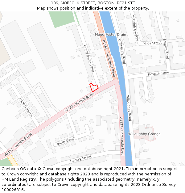 139, NORFOLK STREET, BOSTON, PE21 9TE: Location map and indicative extent of plot
