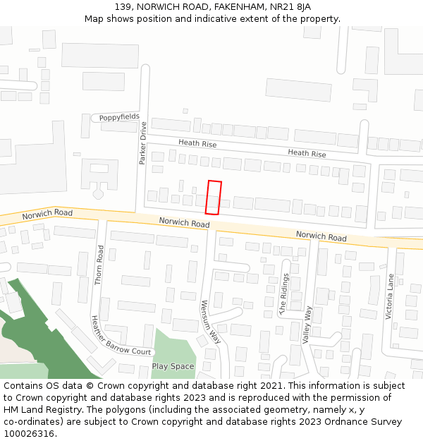 139, NORWICH ROAD, FAKENHAM, NR21 8JA: Location map and indicative extent of plot