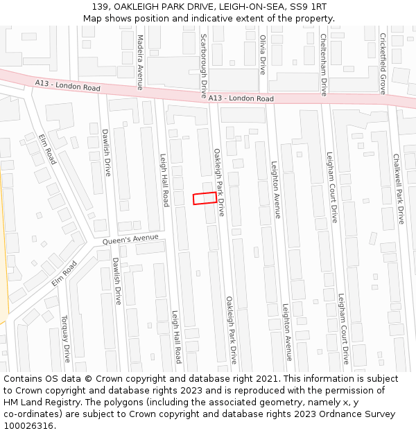 139, OAKLEIGH PARK DRIVE, LEIGH-ON-SEA, SS9 1RT: Location map and indicative extent of plot