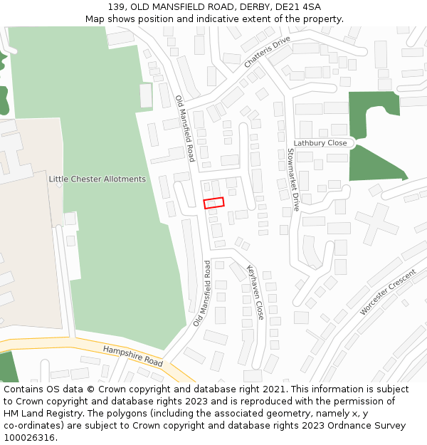 139, OLD MANSFIELD ROAD, DERBY, DE21 4SA: Location map and indicative extent of plot