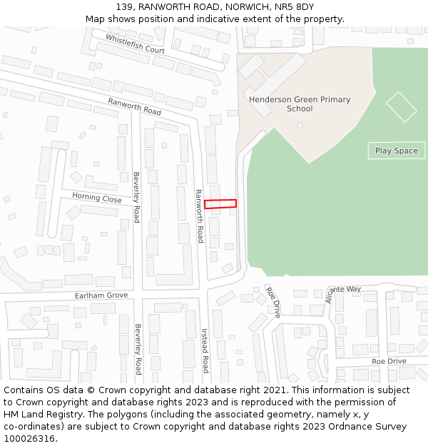 139, RANWORTH ROAD, NORWICH, NR5 8DY: Location map and indicative extent of plot