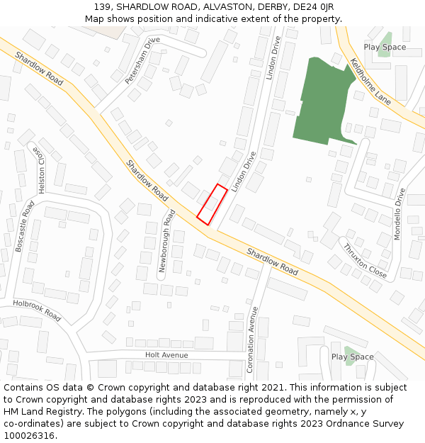 139, SHARDLOW ROAD, ALVASTON, DERBY, DE24 0JR: Location map and indicative extent of plot