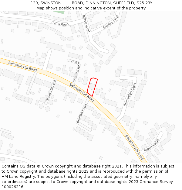 139, SWINSTON HILL ROAD, DINNINGTON, SHEFFIELD, S25 2RY: Location map and indicative extent of plot