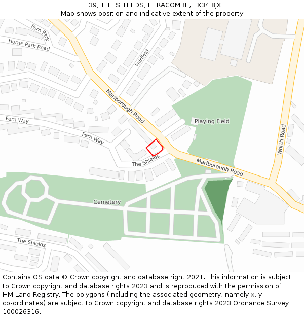 139, THE SHIELDS, ILFRACOMBE, EX34 8JX: Location map and indicative extent of plot