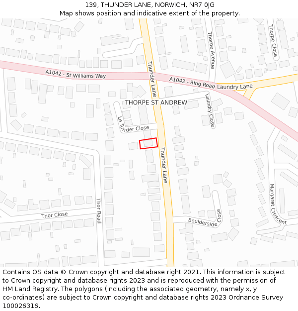 139, THUNDER LANE, NORWICH, NR7 0JG: Location map and indicative extent of plot