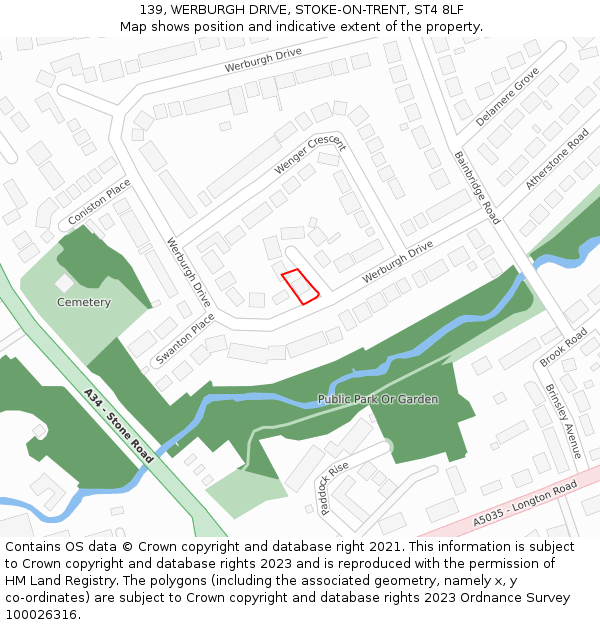 139, WERBURGH DRIVE, STOKE-ON-TRENT, ST4 8LF: Location map and indicative extent of plot