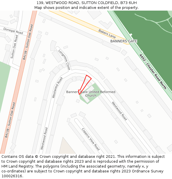 139, WESTWOOD ROAD, SUTTON COLDFIELD, B73 6UH: Location map and indicative extent of plot