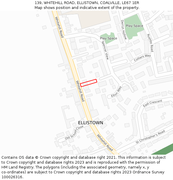 139, WHITEHILL ROAD, ELLISTOWN, COALVILLE, LE67 1ER: Location map and indicative extent of plot