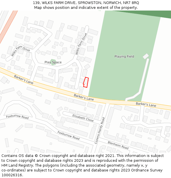 139, WILKS FARM DRIVE, SPROWSTON, NORWICH, NR7 8RQ: Location map and indicative extent of plot