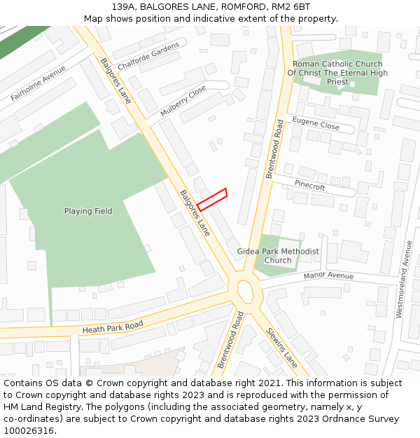139A, BALGORES LANE, ROMFORD, RM2 6BT: Location map and indicative extent of plot
