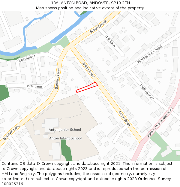 13A, ANTON ROAD, ANDOVER, SP10 2EN: Location map and indicative extent of plot